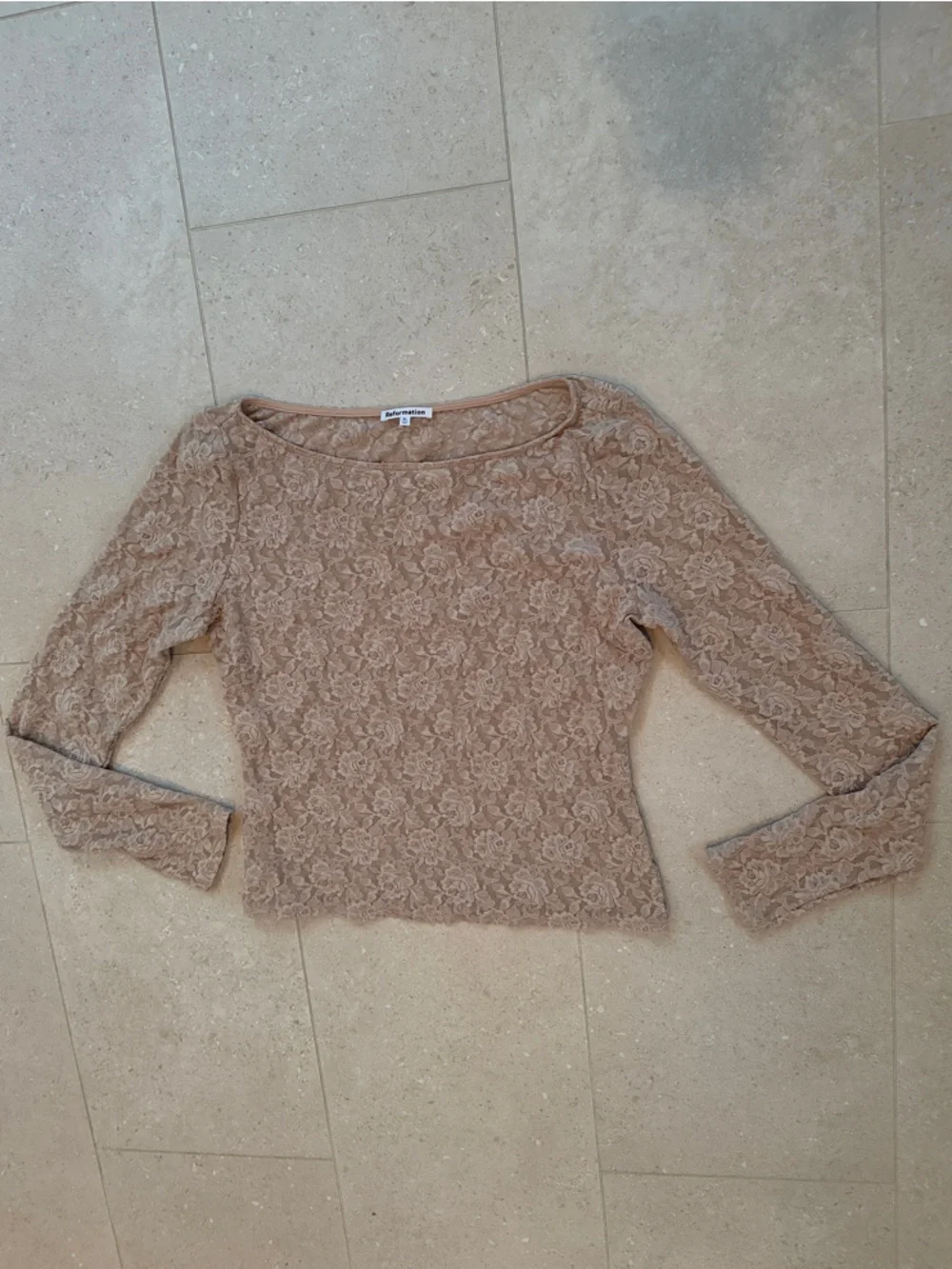 Reformation Adriano Lace Knit Top In Chai - Picture 2 of 4